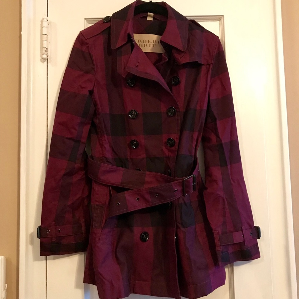 Burberry Brit Purple Crombridge Check Trench Coat